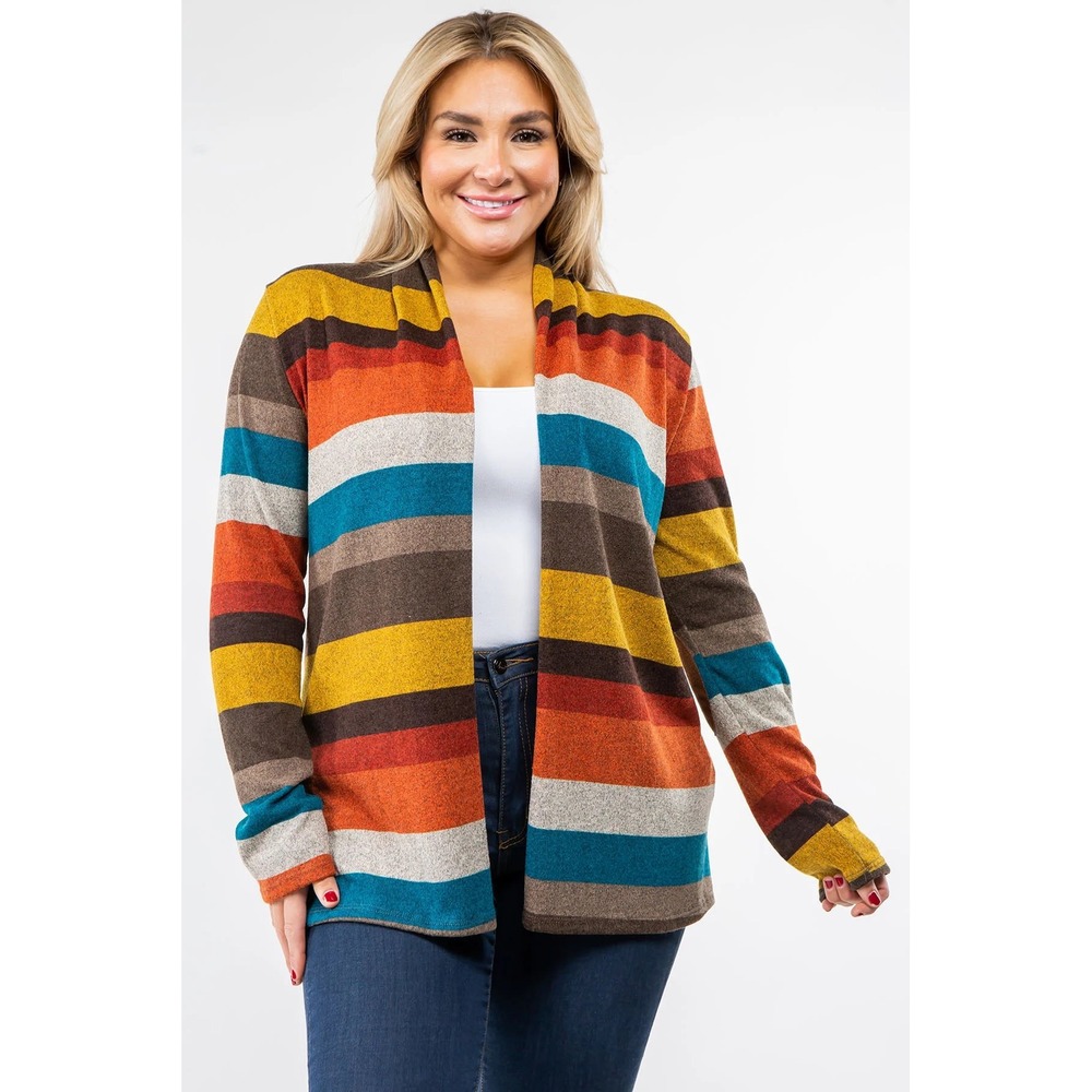 Eloges Multi Color Striped Open Front Cardigan Elbow Patches 2XL